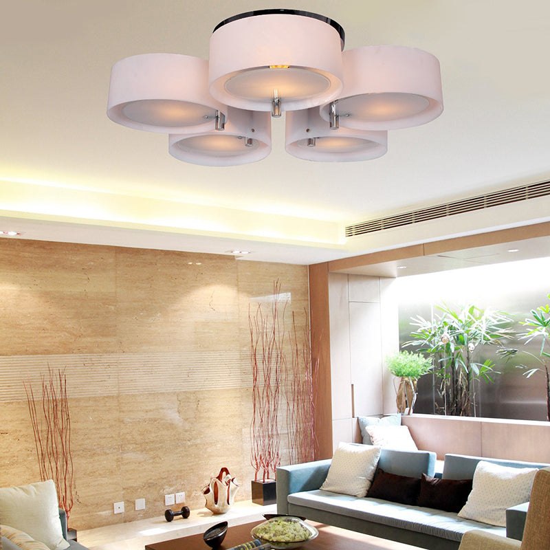 1/2/3 Lights Living Room Semi Flush Ceiling Light Fixture with Drum Acrylic Shade Silver Ceiling Light Fixture 5 Silver Clearhalo 'Ceiling Lights' 'Close To Ceiling Lights' 'Close to ceiling' 'Semi-flushmount' Lighting' 106205