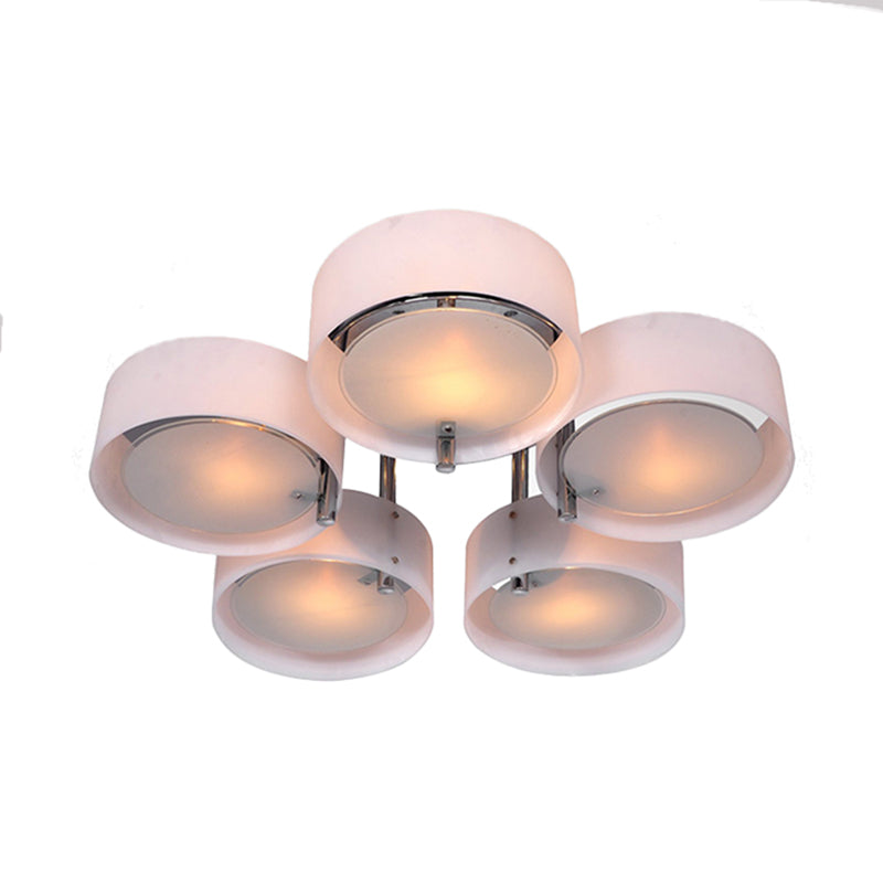 1/2/3 Lights Living Room Semi Flush Ceiling Light Fixture with Drum Acrylic Shade Silver Ceiling Light Fixture Clearhalo 'Ceiling Lights' 'Close To Ceiling Lights' 'Close to ceiling' 'Semi-flushmount' Lighting' 106206