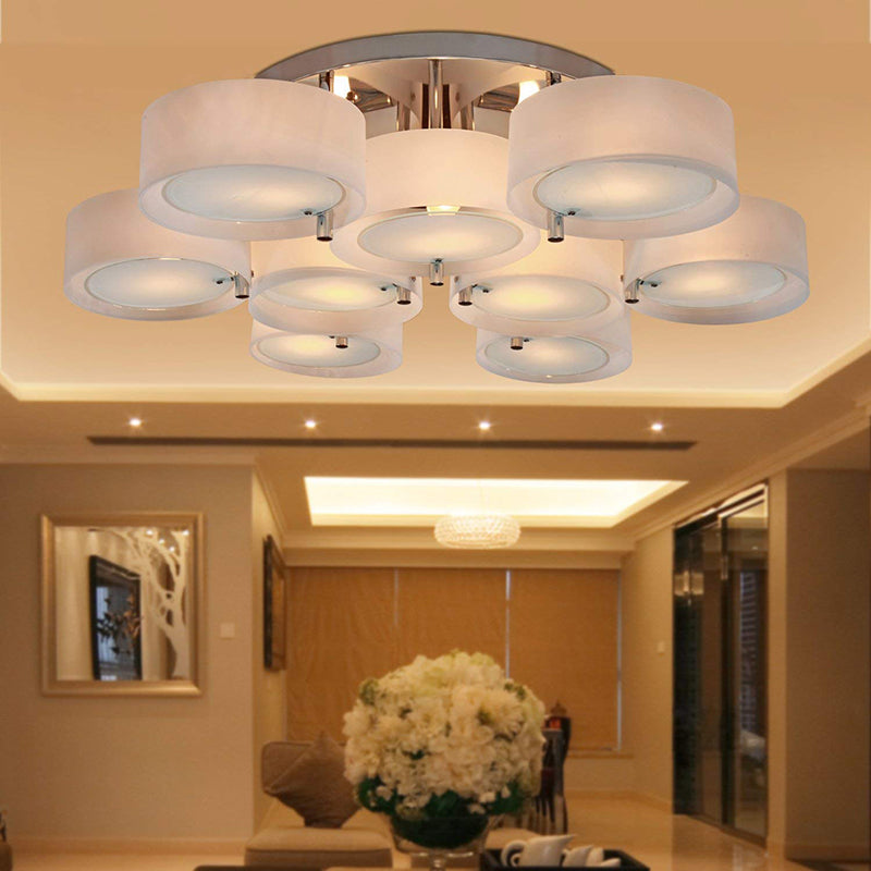 1/2/3 Lights Living Room Semi Flush Ceiling Light Fixture with Drum Acrylic Shade Silver Ceiling Light Fixture 9 Silver Clearhalo 'Ceiling Lights' 'Close To Ceiling Lights' 'Close to ceiling' 'Semi-flushmount' Lighting' 106207