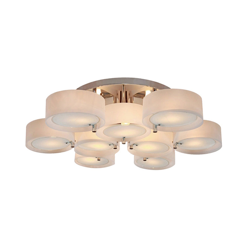 1/2/3 Lights Living Room Semi Flush Ceiling Light Fixture with Drum Acrylic Shade Silver Ceiling Light Fixture Clearhalo 'Ceiling Lights' 'Close To Ceiling Lights' 'Close to ceiling' 'Semi-flushmount' Lighting' 106208