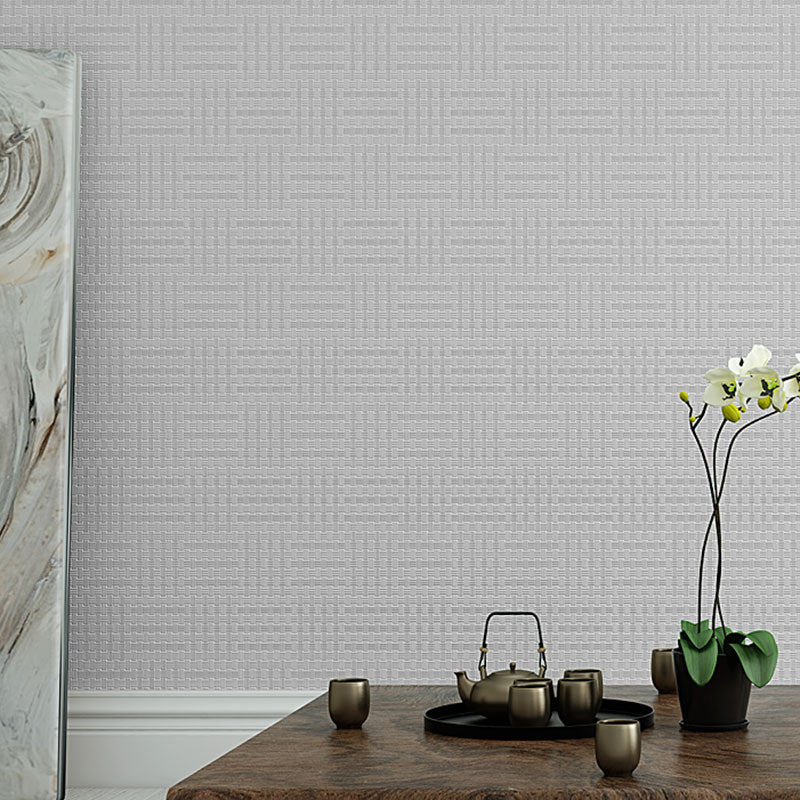 33' x 20.5" Grasswoven Wallpaper Roll for Bedroom Asia Inspired Wall Covering in Neutral Color, Stain-Resistant Light Gray Clearhalo 'Wall Decor' 'Wallpaper' 1062085