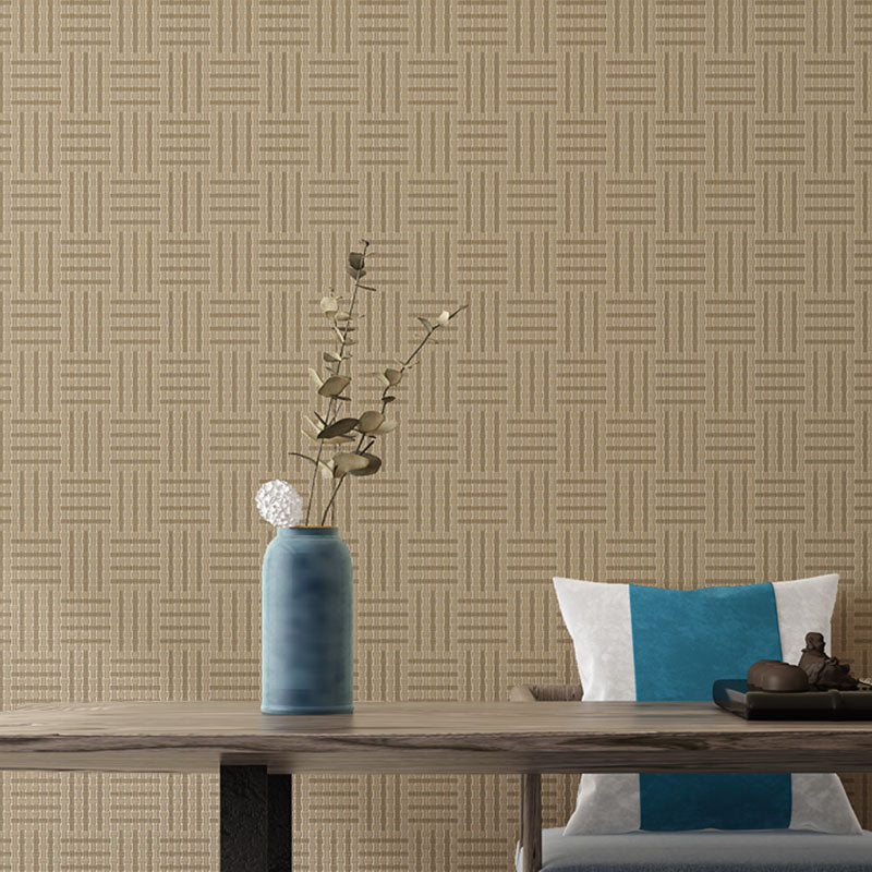 33' x 20.5" Grasswoven Wallpaper Roll for Bedroom Asia Inspired Wall Covering in Neutral Color, Stain-Resistant Light Coffee Clearhalo 'Wall Decor' 'Wallpaper' 1062091