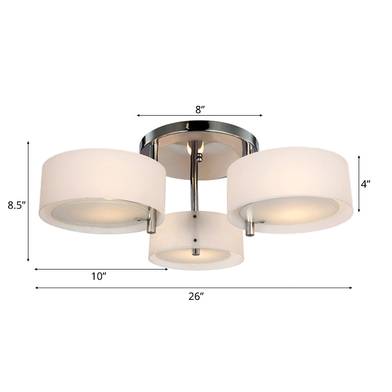 1/2/3 Lights Living Room Semi Flush Ceiling Light Fixture with Drum Acrylic Shade Silver Ceiling Light Fixture Clearhalo 'Ceiling Lights' 'Close To Ceiling Lights' 'Close to ceiling' 'Semi-flushmount' Lighting' 106211