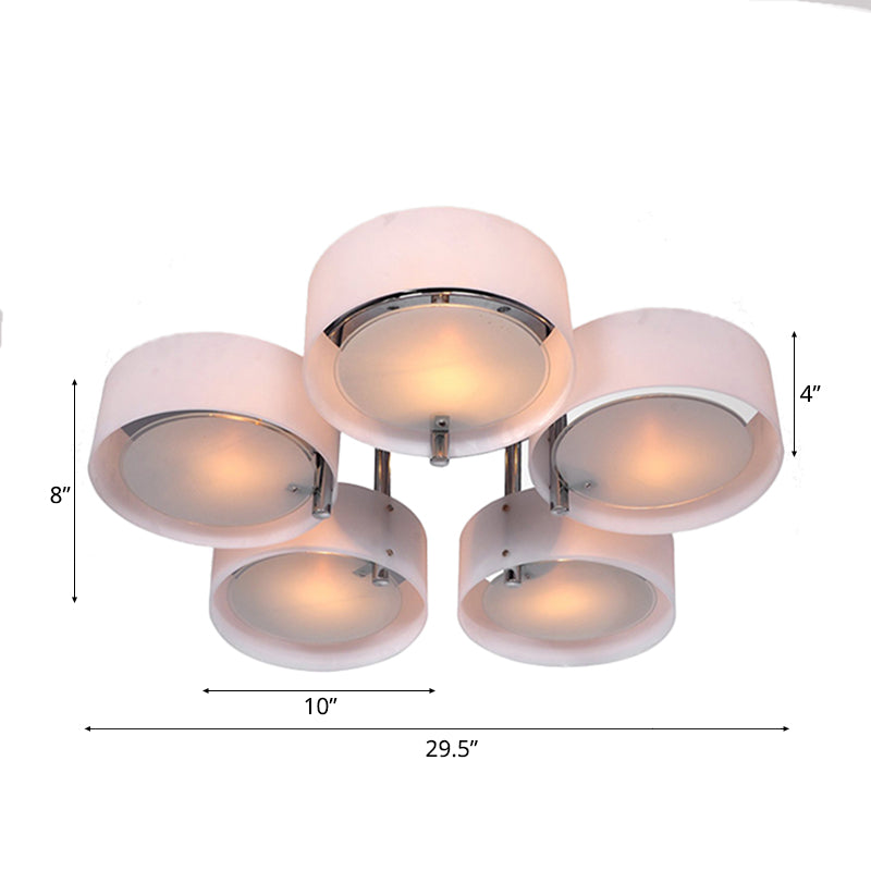 1/2/3 Lights Living Room Semi Flush Ceiling Light Fixture with Drum Acrylic Shade Silver Ceiling Light Fixture Clearhalo 'Ceiling Lights' 'Close To Ceiling Lights' 'Close to ceiling' 'Semi-flushmount' Lighting' 106212