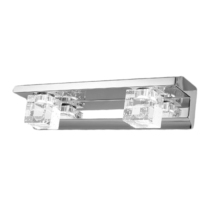 Chrome Finish Linear Vanity Sconce Modern Crystal Cube 2/3 Heads Bath LED Wall Mount Lighting in Warm/White Light Clearhalo 'Modern wall lights' 'Modern' 'Vanity Lights' 'Wall Lights' Lighting' 1062142