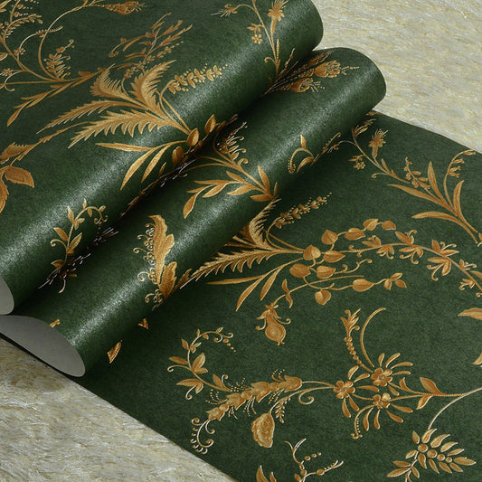 Garden Leaves Wallpaper Roll for Bedroom Decor Plants Wall Covering in Dark Green, 33 ft. x 20.5 in Clearhalo 'Country wall decor' 'Rustic' 'Wallpaper' Wall Decor' 1062276