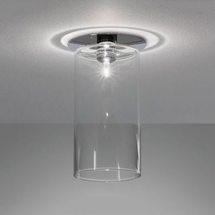 Cylinder Flush Mount Lighting Modernist Clear Glass 1 Light Nickle Flush Mount Ceiling Fixture, 3"/4"/5.5" Wide Clear 3" Clearhalo 'Ceiling Lights' 'Close To Ceiling Lights' 'Close to ceiling' 'Glass shade' 'Glass' 'Semi-flushmount' Lighting' 106231