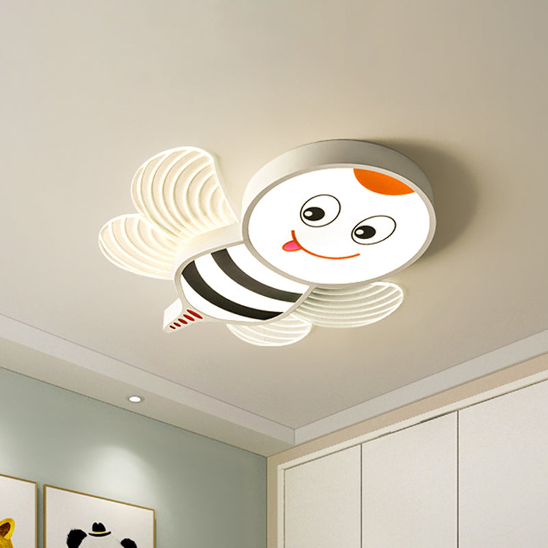 Cartoon Bee Shape Flushmount Lighting Acrylic LED Bedroom Flush Mount Fixture in White/Pink/Yellow White Clearhalo 'Ceiling Lights' 'Close To Ceiling Lights' 'Close to ceiling' 'Flush mount' Lighting' 1062329