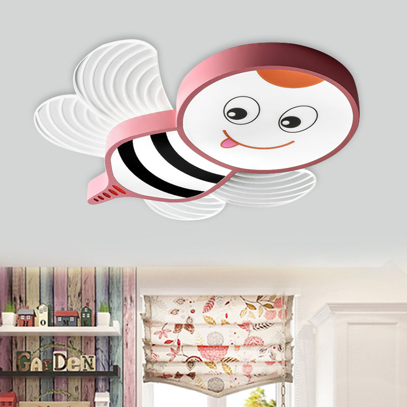 Cartoon Bee Shape Flushmount Lighting Acrylic LED Bedroom Flush Mount Fixture in White/Pink/Yellow Pink Clearhalo 'Ceiling Lights' 'Close To Ceiling Lights' 'Close to ceiling' 'Flush mount' Lighting' 1062333