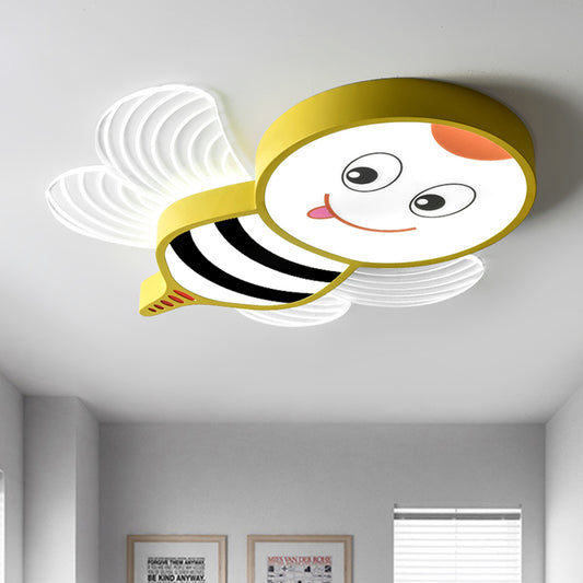 Cartoon Bee Shape Flushmount Lighting Acrylic LED Bedroom Flush Mount Fixture in White/Pink/Yellow Yellow Clearhalo 'Ceiling Lights' 'Close To Ceiling Lights' 'Close to ceiling' 'Flush mount' Lighting' 1062337