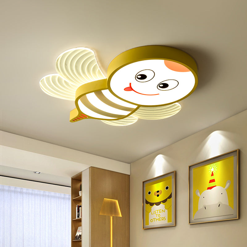 Cartoon Bee Shape Flushmount Lighting Acrylic LED Bedroom Flush Mount Fixture in White/Pink/Yellow Clearhalo 'Ceiling Lights' 'Close To Ceiling Lights' 'Close to ceiling' 'Flush mount' Lighting' 1062338