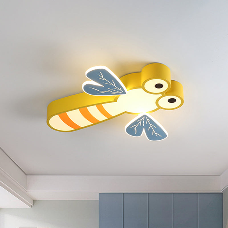 Dragonfly Shape Bedroom Flushmount Light Acrylic LED Cartoon Flush Mount Ceiling Lamp in Pink/Yellow Yellow Clearhalo 'Ceiling Lights' 'Close To Ceiling Lights' 'Close to ceiling' 'Flush mount' Lighting' 1062365