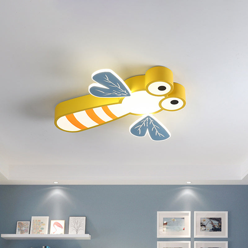 Dragonfly Shape Bedroom Flushmount Light Acrylic LED Cartoon Flush Mount Ceiling Lamp in Pink/Yellow Clearhalo 'Ceiling Lights' 'Close To Ceiling Lights' 'Close to ceiling' 'Flush mount' Lighting' 1062366