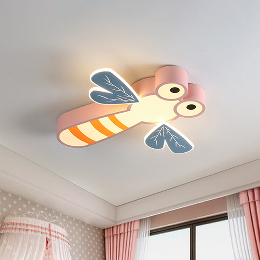 Dragonfly Shape Bedroom Flushmount Light Acrylic LED Cartoon Flush Mount Ceiling Lamp in Pink/Yellow Pink Clearhalo 'Ceiling Lights' 'Close To Ceiling Lights' 'Close to ceiling' 'Flush mount' Lighting' 1062369