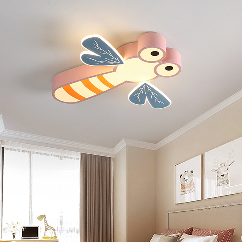 Dragonfly Shape Bedroom Flushmount Light Acrylic LED Cartoon Flush Mount Ceiling Lamp in Pink/Yellow Clearhalo 'Ceiling Lights' 'Close To Ceiling Lights' 'Close to ceiling' 'Flush mount' Lighting' 1062370