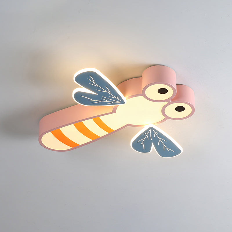 Dragonfly Shape Bedroom Flushmount Light Acrylic LED Cartoon Flush Mount Ceiling Lamp in Pink/Yellow Clearhalo 'Ceiling Lights' 'Close To Ceiling Lights' 'Close to ceiling' 'Flush mount' Lighting' 1062372