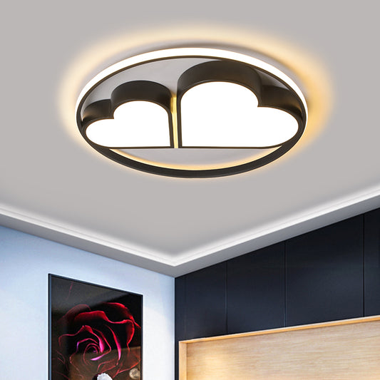 Nordic Style LED Flushmount with Acrylic Shade Black Finish Dual Loving Heart Ceiling Mounted Fixture Black Clearhalo 'Ceiling Lights' 'Close To Ceiling Lights' 'Close to ceiling' 'Flush mount' Lighting' 1062385