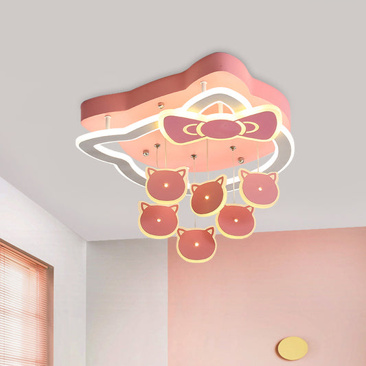 Pink Finish Cat Shape Flush Lighting Cartoon LED Acrylic Flush Mounted Lamp Fixture for Child Bedroom Pink Clearhalo 'Ceiling Lights' 'Close To Ceiling Lights' 'Close to ceiling' 'Flush mount' Lighting' 1062397