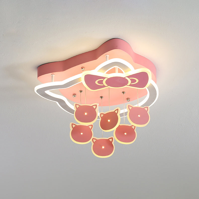 Pink Finish Cat Shape Flush Lighting Cartoon LED Acrylic Flush Mounted Lamp Fixture for Child Bedroom Clearhalo 'Ceiling Lights' 'Close To Ceiling Lights' 'Close to ceiling' 'Flush mount' Lighting' 1062399