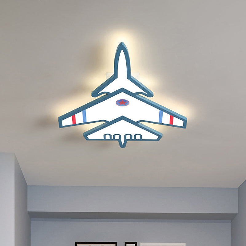 Cartoon Aircraft Flush Mount Lighting Acrylic LED Kid-Bedroom Flush Ceiling Lamp in White/Blue Clearhalo 'Ceiling Lights' 'Close To Ceiling Lights' 'Close to ceiling' 'Flush mount' Lighting' 1062439