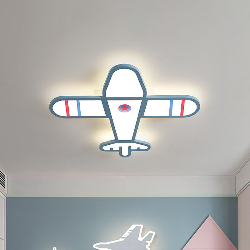 Plane Shaped Flushmount Light Cartoon Acrylic LED Bedroom Flush Mounted Lamp in White/Blue Blue Clearhalo 'Ceiling Lights' 'Close To Ceiling Lights' 'Close to ceiling' 'Flush mount' Lighting' 1062446