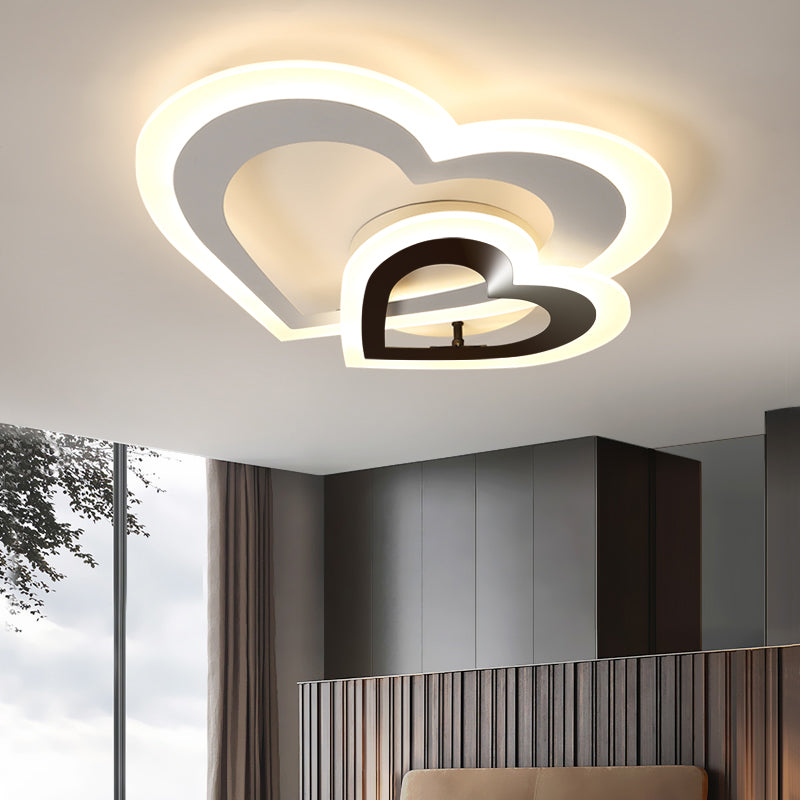 Loving Heart Acrylic Flush Lamp Fixture Nordic Style LED Black-White Flush Mount in White/Warm Light Black-White Clearhalo 'Ceiling Lights' 'Close To Ceiling Lights' 'Close to ceiling' 'Flush mount' Lighting' 1062466