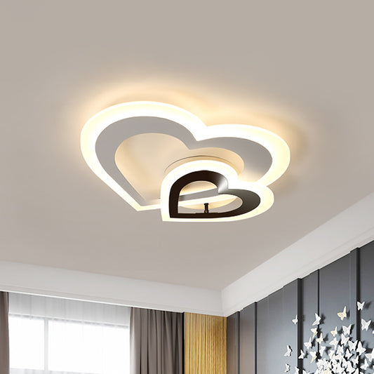 Loving Heart Acrylic Flush Lamp Fixture Nordic Style LED Black-White Flush Mount in White/Warm Light Clearhalo 'Ceiling Lights' 'Close To Ceiling Lights' 'Close to ceiling' 'Flush mount' Lighting' 1062467