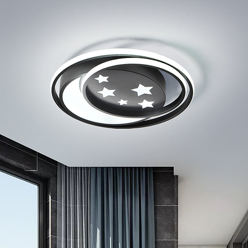 Black Finish Round Flush Mount Fixture Nordic LED Acrylic Flushmount Lighting with Star Pattern for Bedroom Black Clearhalo 'Ceiling Lights' 'Close To Ceiling Lights' 'Close to ceiling' 'Flush mount' Lighting' 1062470