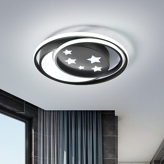 Black Finish Round Flush Mount Fixture Nordic LED Acrylic Flushmount Lighting with Star Pattern for Bedroom Black Clearhalo 'Ceiling Lights' 'Close To Ceiling Lights' 'Close to ceiling' 'Flush mount' Lighting' 1062470