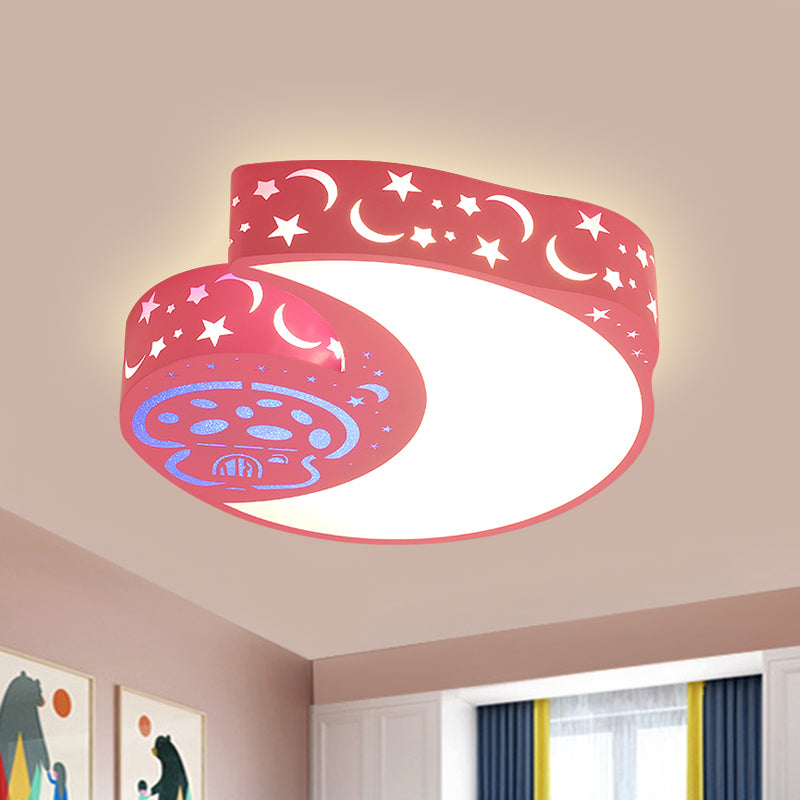 Metal Moon and Mushroom Flush Light Fixture Kids Style LED Pink Flush Mounted Lamp Pink Clearhalo 'Ceiling Lights' 'Close To Ceiling Lights' 'Close to ceiling' 'Flush mount' Lighting' 1062498