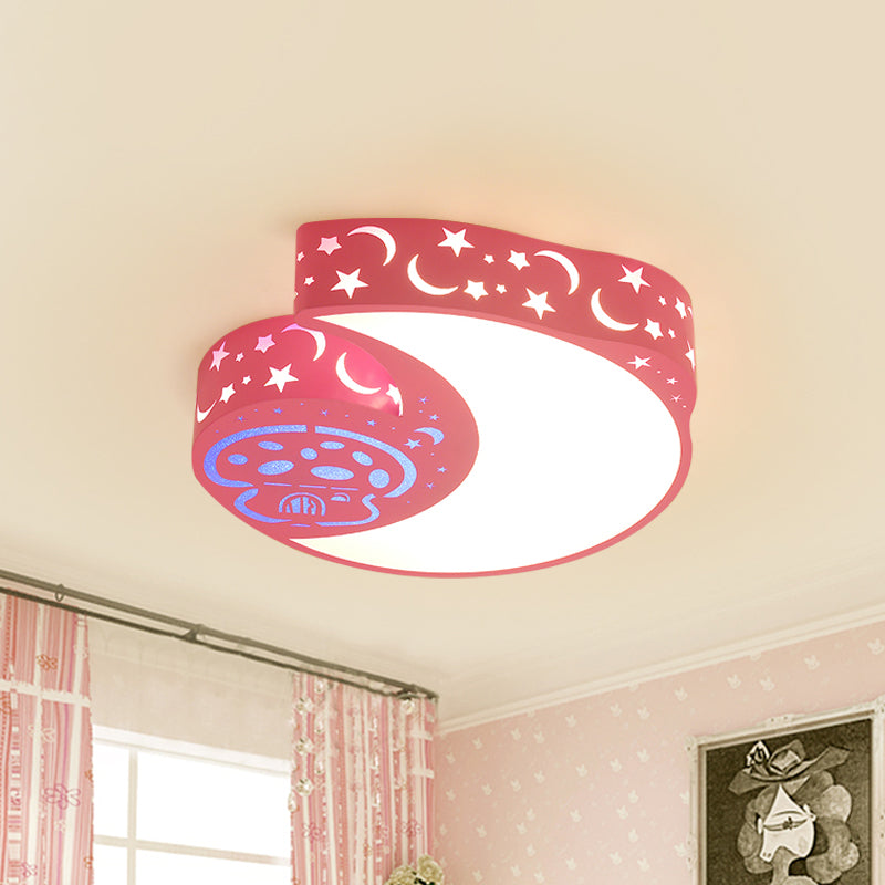 Metal Moon and Mushroom Flush Light Fixture Kids Style LED Pink Flush Mounted Lamp Clearhalo 'Ceiling Lights' 'Close To Ceiling Lights' 'Close to ceiling' 'Flush mount' Lighting' 1062499