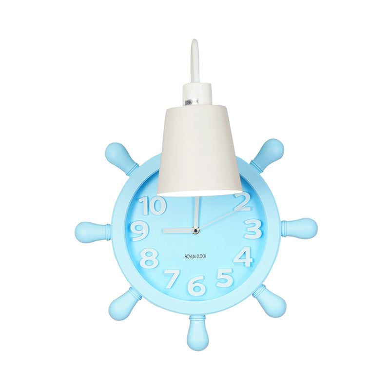 Clock Wall Mounted Light with Rudder Design Kids Metal 1 Light Pink/Blue Finish Wall Lamp Fixture for Bedside Clearhalo 'Wall Lamps & Sconces' 'Wall Lights' Lighting' 1062504