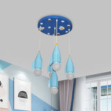 Metallic Rocket Shaped Cluster Pendant Light 5-Light Blue Finish Ceiling Suspension Lamp Clearhalo 'Ceiling Lights' 'Pendant Lights' 'Pendants' Lighting' 1062571