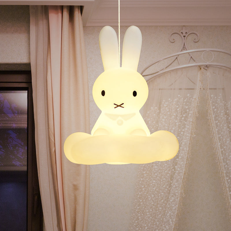 1 Light Kids Room Pendulum Light Cartoon White Ceiling Hang Fixture with Rabbit and Cloud Plastic Shade White Clearhalo 'Ceiling Lights' 'Pendant Lights' 'Pendants' Lighting' 1062575_f8906b05-5f35-4fdb-ade3-2c457d0a1302