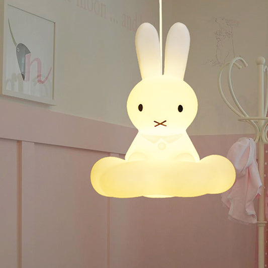 1 Light Kids Room Pendulum Light Cartoon White Ceiling Hang Fixture with Rabbit and Cloud Plastic Shade Clearhalo 'Ceiling Lights' 'Pendant Lights' 'Pendants' Lighting' 1062576