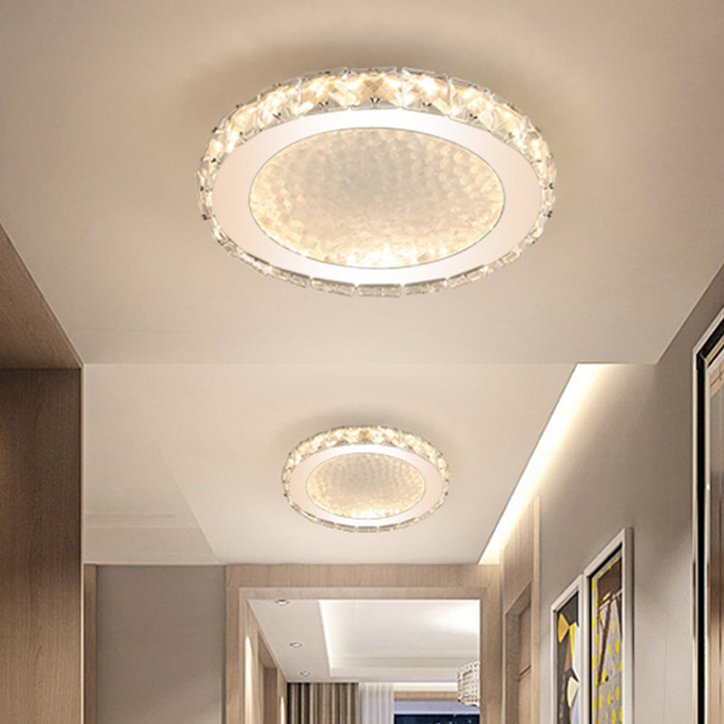 Faceted Crystal Round Ceiling Mounted Lamp Minimalist LED Nickel Flushmount Lighting Nickel Clearhalo 'Ceiling Lights' 'Close To Ceiling Lights' 'Close to ceiling' 'Flush mount' Lighting' 1062583