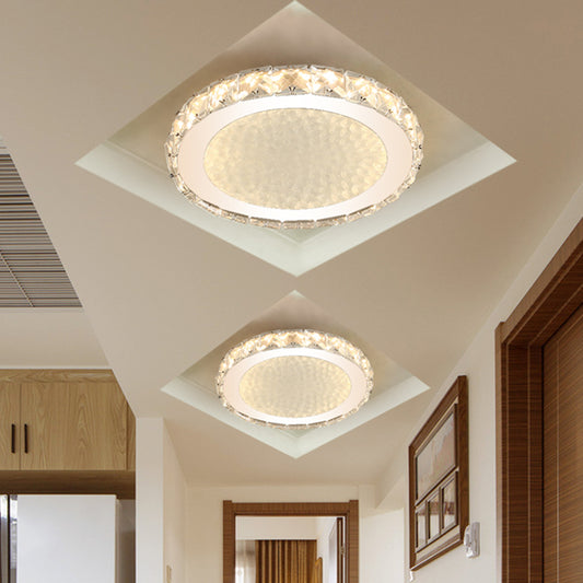 Faceted Crystal Round Ceiling Mounted Lamp Minimalist LED Nickel Flushmount Lighting Clearhalo 'Ceiling Lights' 'Close To Ceiling Lights' 'Close to ceiling' 'Flush mount' Lighting' 1062584