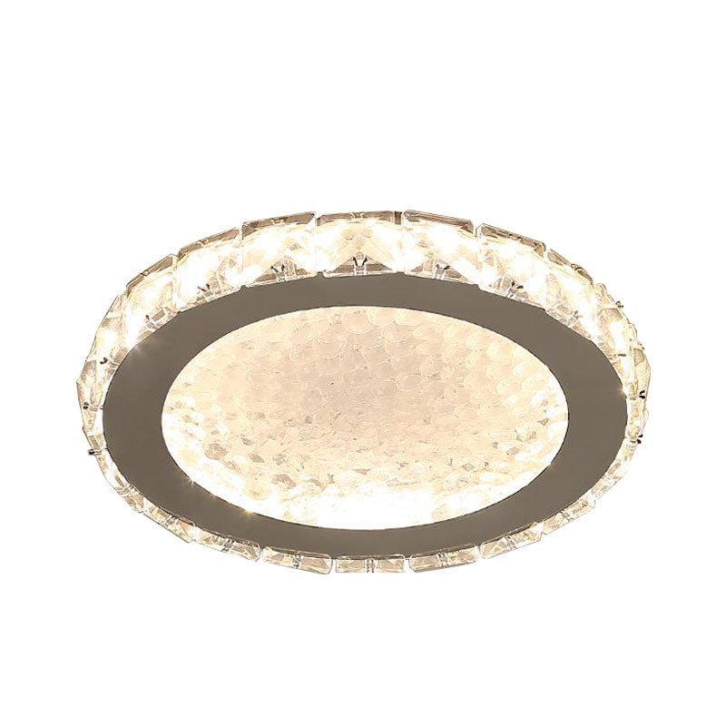 Faceted Crystal Round Ceiling Mounted Lamp Minimalist LED Nickel Flushmount Lighting Clearhalo 'Ceiling Lights' 'Close To Ceiling Lights' 'Close to ceiling' 'Flush mount' Lighting' 1062585