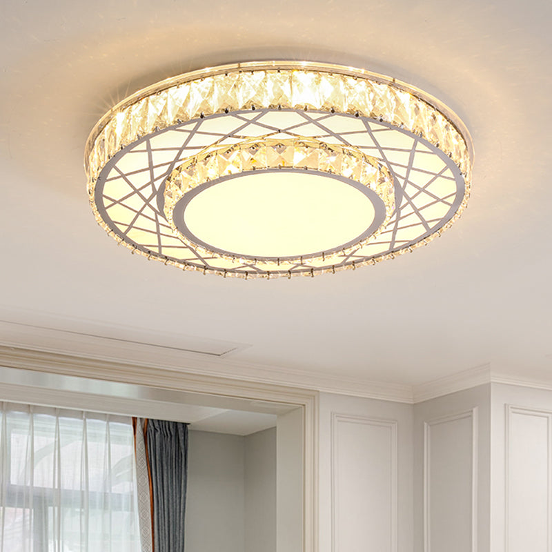 Stainless-Steel Round Ceiling Mounted Lamp Modernism LED Crystal Flush Light Fixture for Bedroom Stainless-Steel Clearhalo 'Ceiling Lights' 'Close To Ceiling Lights' 'Close to ceiling' 'Flush mount' Lighting' 1062595