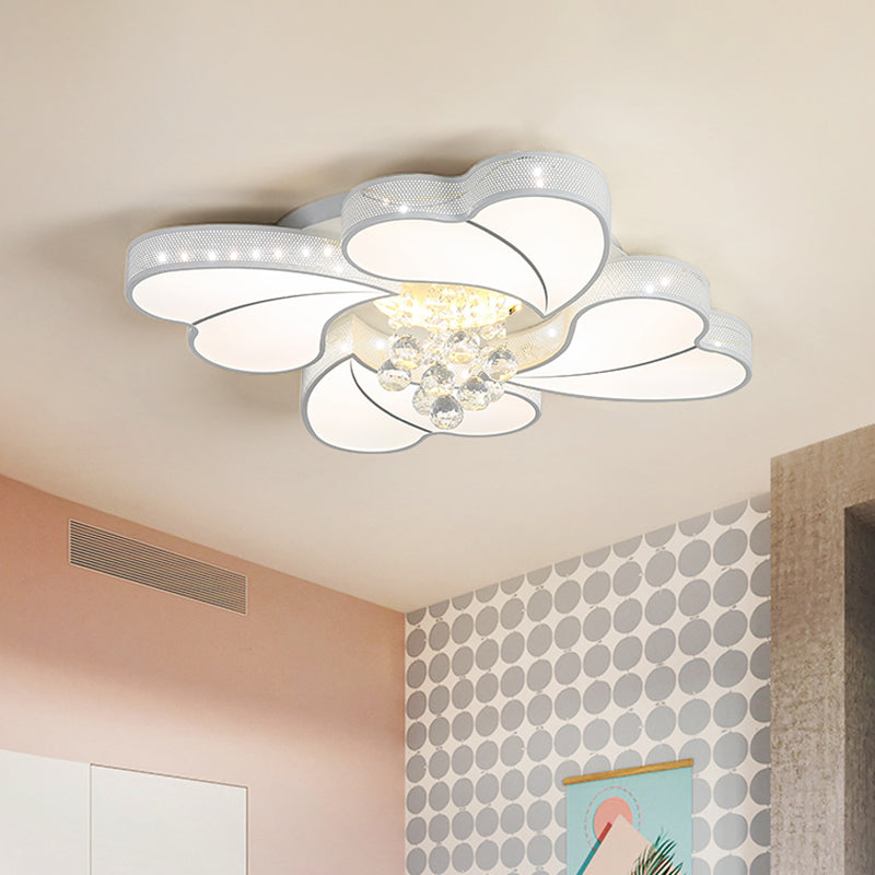 Loving Heart Flush Lamp Fixture Contemporary Acrylic 4 Heads White LED Flush Mount with Crystal Droplet Clearhalo 'Ceiling Lights' 'Close To Ceiling Lights' 'Close to ceiling' 'Flush mount' Lighting' 1062604