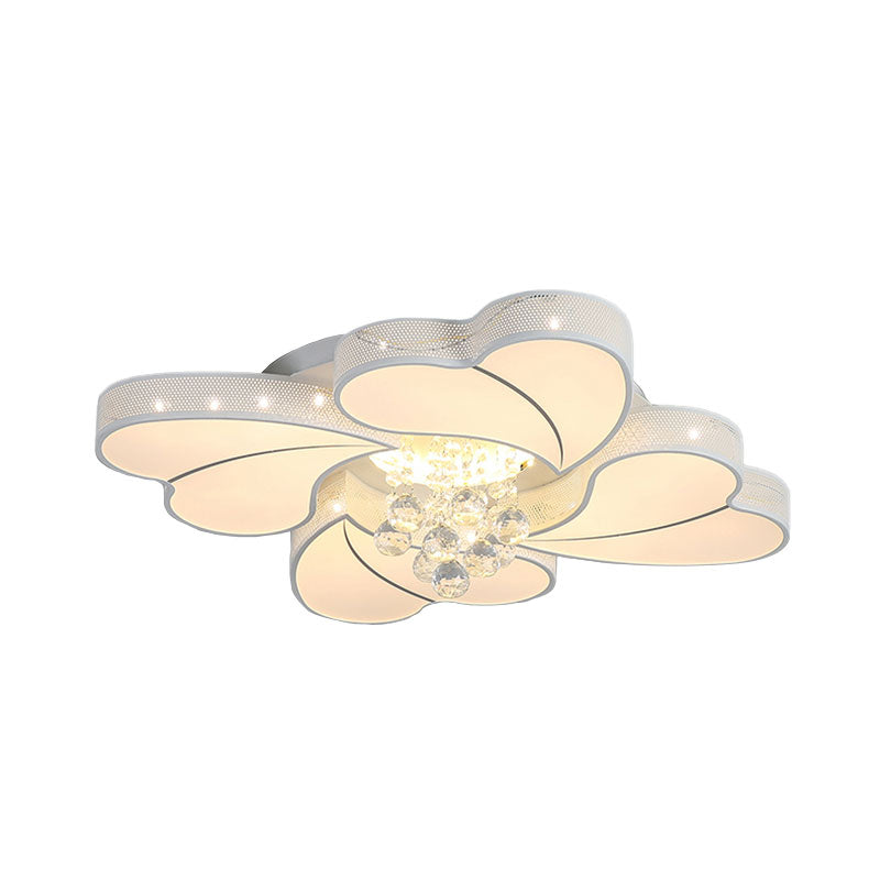 Loving Heart Flush Lamp Fixture Contemporary Acrylic 4 Heads White LED Flush Mount with Crystal Droplet Clearhalo 'Ceiling Lights' 'Close To Ceiling Lights' 'Close to ceiling' 'Flush mount' Lighting' 1062605