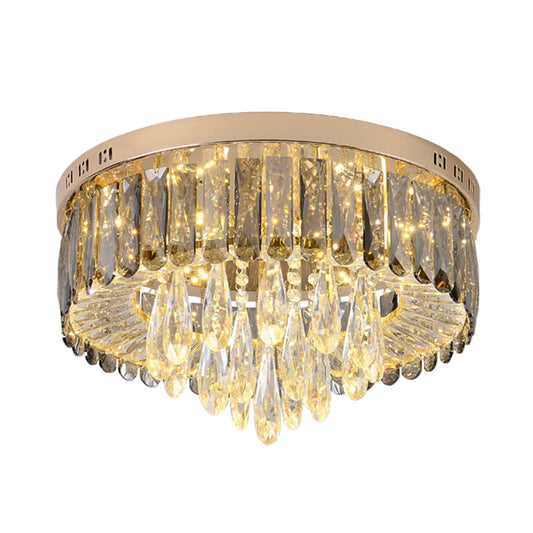 Drum Bedroom Flush Mount Lighting Smoke Gray Crystal LED Modernism Flush Ceiling Lamp Clearhalo 'Ceiling Lights' 'Close To Ceiling Lights' 'Close to ceiling' 'Flush mount' Lighting' 1062617