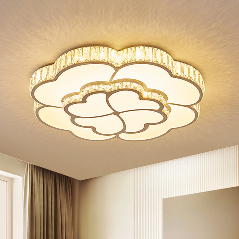 White Finish Clover Ceiling Mounted Fixture Modernist LED Crystal Flush Lighting for Bedroom White Clearhalo 'Ceiling Lights' 'Close To Ceiling Lights' 'Close to ceiling' 'Flush mount' Lighting' 1062623