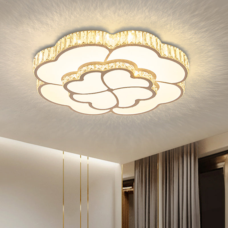 White Finish Clover Ceiling Mounted Fixture Modernist LED Crystal Flush Lighting for Bedroom Clearhalo 'Ceiling Lights' 'Close To Ceiling Lights' 'Close to ceiling' 'Flush mount' Lighting' 1062624