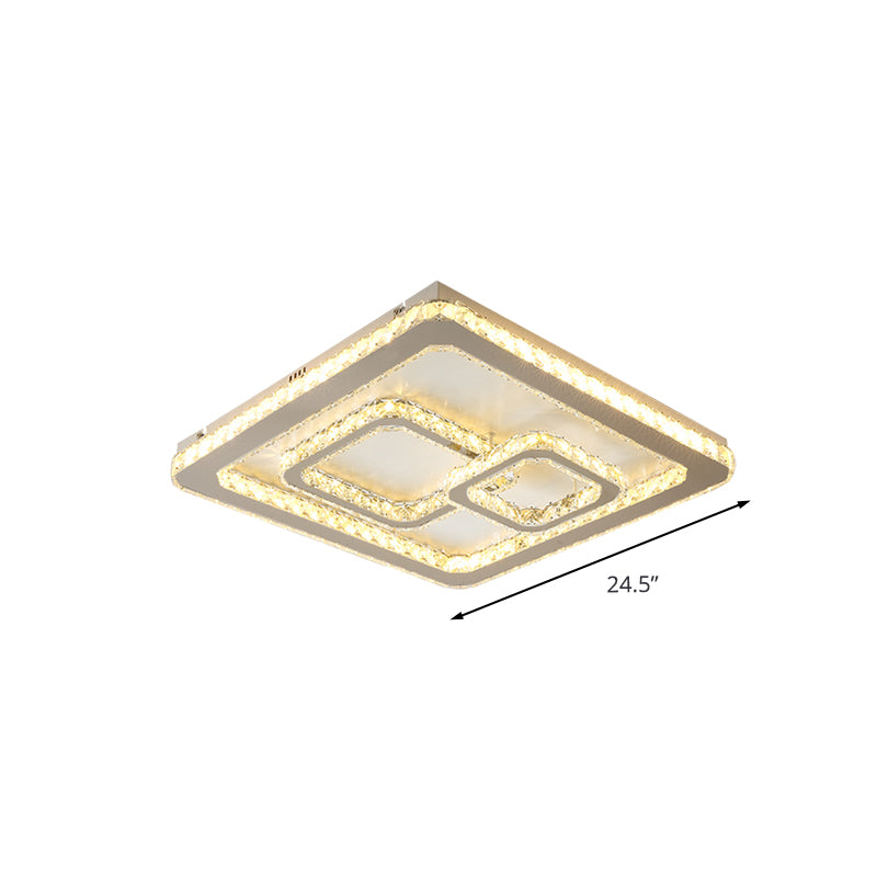 Minimal Squared Ceiling Mounted Lamp Crystal Block LED Bedroom Flushmount Light in Nickel Clearhalo 'Ceiling Lights' 'Close To Ceiling Lights' 'Close to ceiling' 'Flush mount' Lighting' 1062634