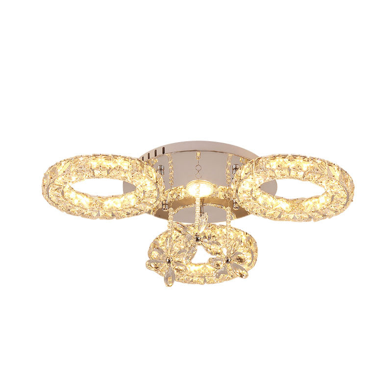 Nickel Hoop and Flower Semi Flush Lamp Modernist LED Crystal Close to Ceiling Lighting Clearhalo 'Ceiling Lights' 'Close To Ceiling Lights' 'Close to ceiling' 'Semi-flushmount' Lighting' 1062637