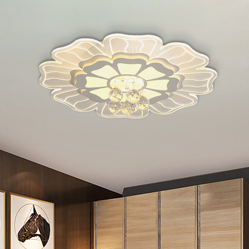 Acrylic Floral Shape Flush Mounted Light Contemporary LED White Flush Lamp with Crystal Drop White Clearhalo 'Ceiling Lights' 'Close To Ceiling Lights' 'Close to ceiling' 'Flush mount' Lighting' 1062639