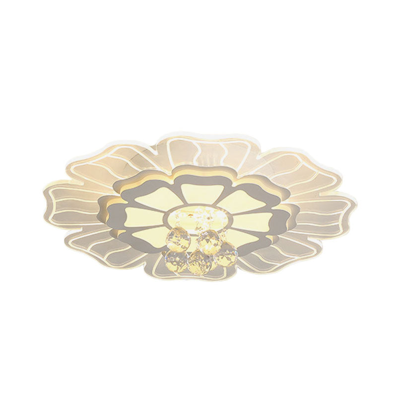 Acrylic Floral Shape Flush Mounted Light Contemporary LED White Flush Lamp with Crystal Drop Clearhalo 'Ceiling Lights' 'Close To Ceiling Lights' 'Close to ceiling' 'Flush mount' Lighting' 1062641