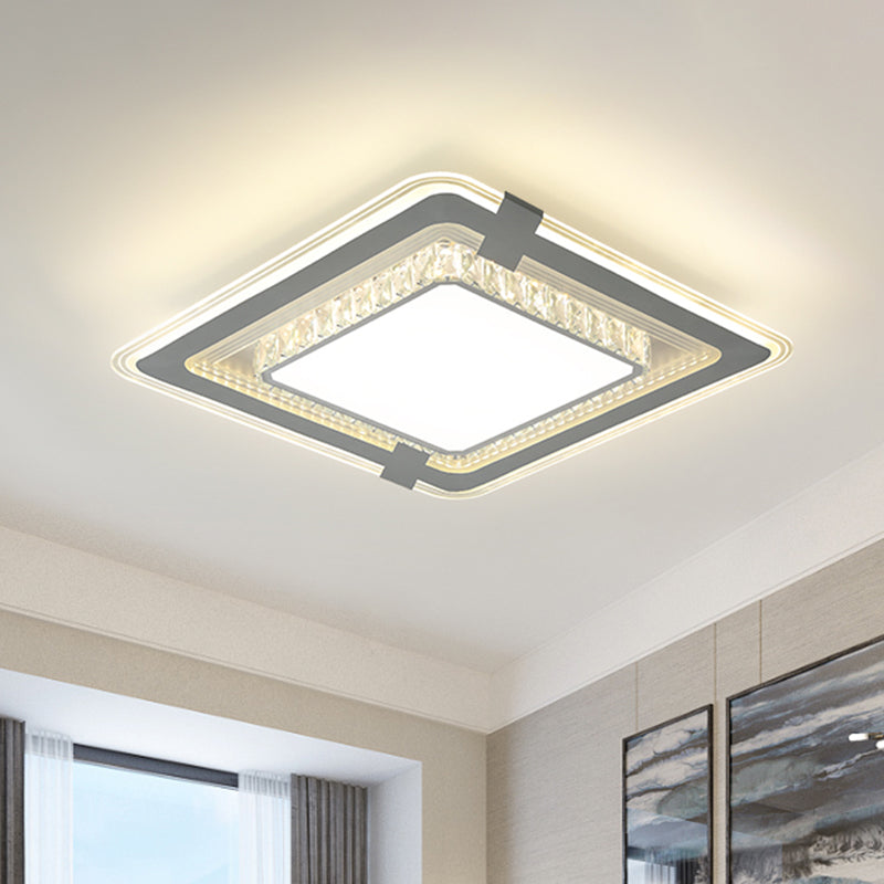 Metal Square Flushmount Lighting Minimalist LED Grey Flush Mount Fixture with Crystal Block Detail Grey Clearhalo 'Ceiling Lights' 'Close To Ceiling Lights' 'Close to ceiling' 'Flush mount' Lighting' 1062651