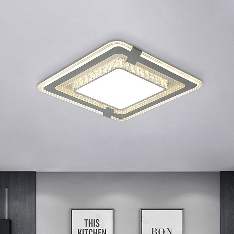 Metal Square Flushmount Lighting Minimalist LED Grey Flush Mount Fixture with Crystal Block Detail Clearhalo 'Ceiling Lights' 'Close To Ceiling Lights' 'Close to ceiling' 'Flush mount' Lighting' 1062652